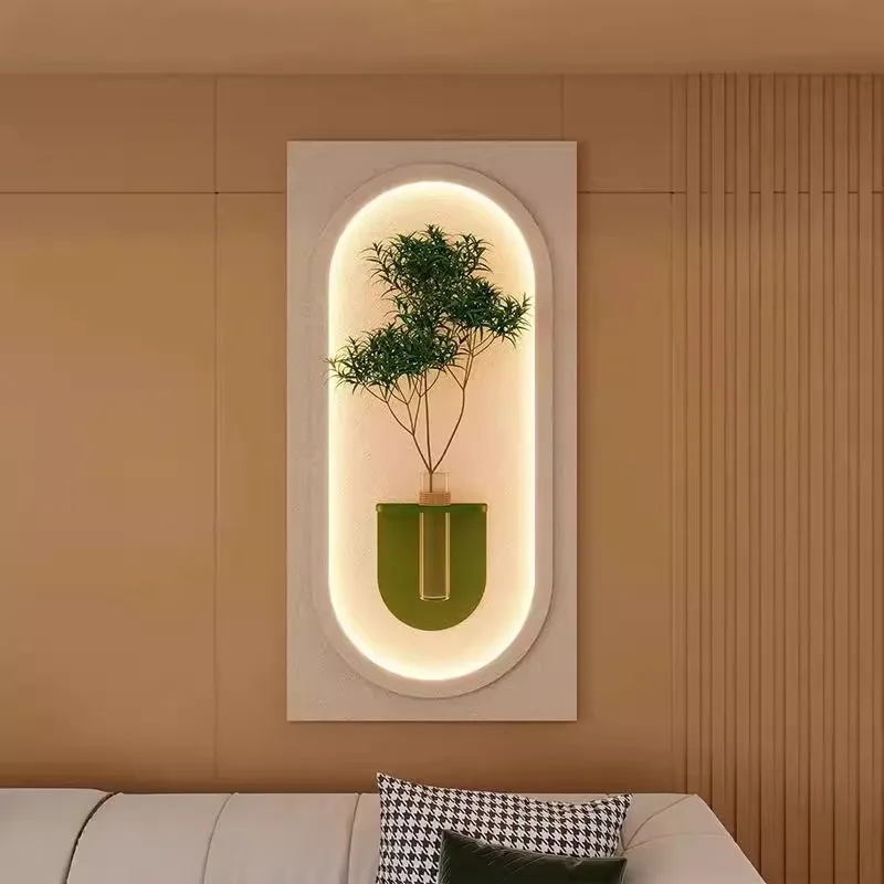 Modern simple style Living room decoration with Led & artificial flower sandstone surface wall decor