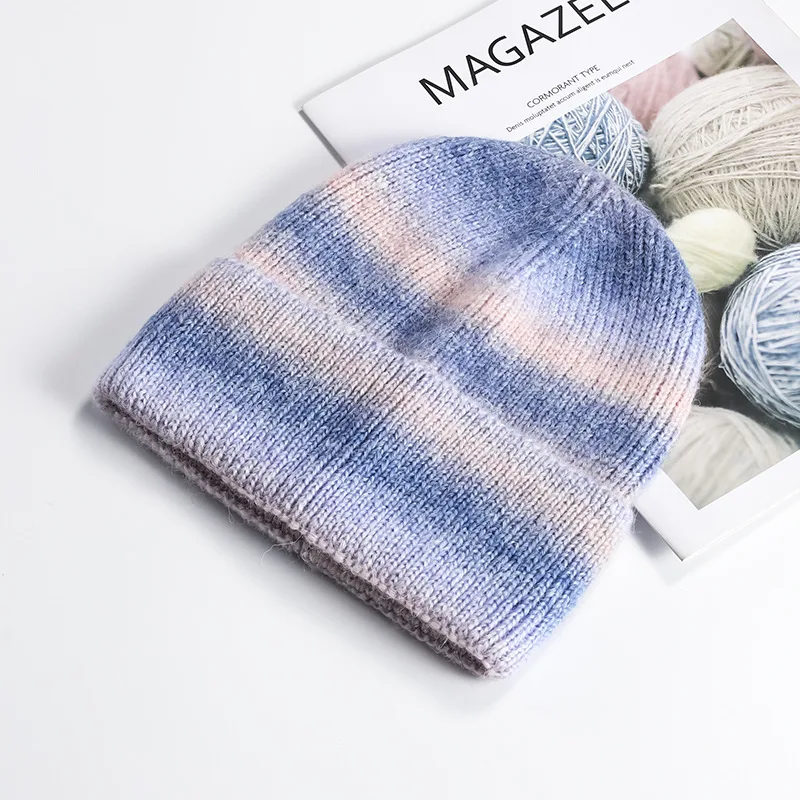 US online store hot products women winter tie dye hats thick knitted beanies