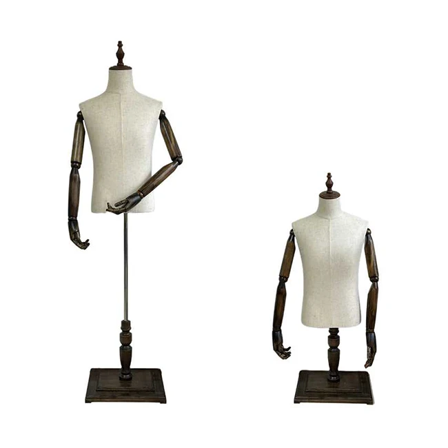 High Quality Wholesale Flexible Wooden Arms Male Suit Mannequin For Display Adjustable Half Body Male Mannequin