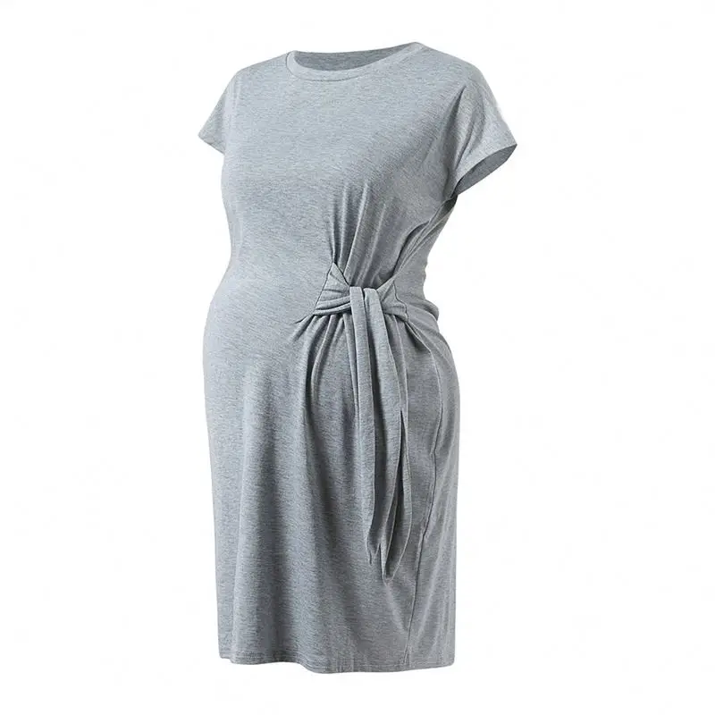 Solid color lace-up maternity dress soft and comfortable Pregnancy Wear Cloth Cotton Wholesale Lady Maternity Dress