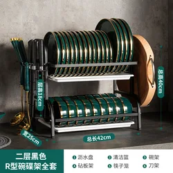 Kitchen Stainless Steel Drain Plate Rack 2 Tier Cutlery Rack Kitchen Drain Plate