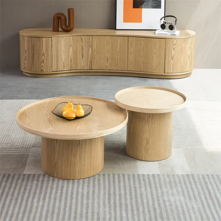 Creative American Wooden Furniture Coffee Tables Ash Wood Slab Frame Circle Birch Small Solid Wood Coffee Table Side Tea Table