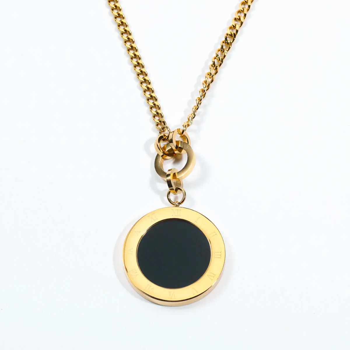 Fashion roman numeral pendant long necklace black white double sided acrylic shell initial letter B Sweater Chain necklace