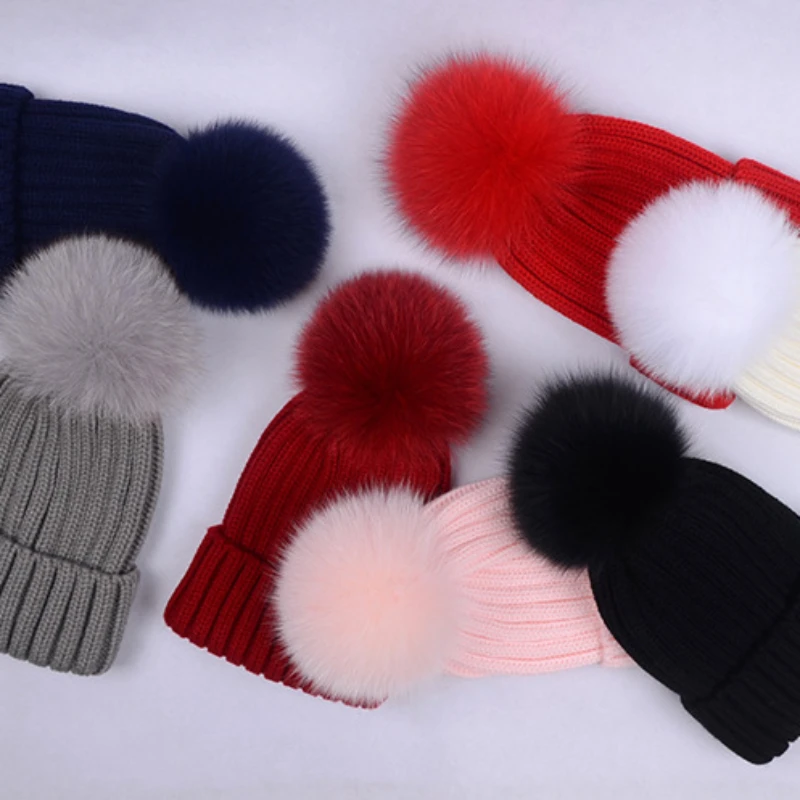 Детская шапка, детская зимняя теплая шапка с защитой ушей, меховой шар, ветрозащитная теплая вязаная плюшевая шапка для детей, дешевая оптовая продажа