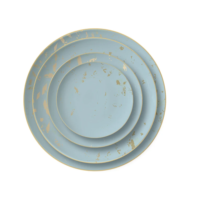 Light Blue and Gold Porcelain Dinner Set Wedding Decorative Charger Plate Bone China Dinnerware for Wedding Tabletop Crockery