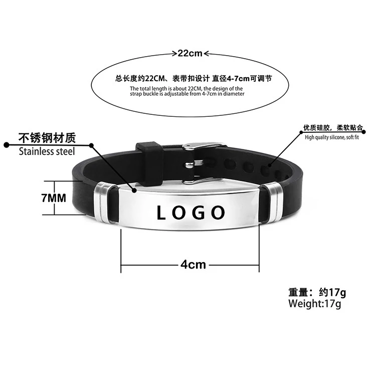Environmentally Friendly Custom Ajustable Belted Bangles Colourful Carve Rubber Silicone and Stainless Steel Letter Bracelet