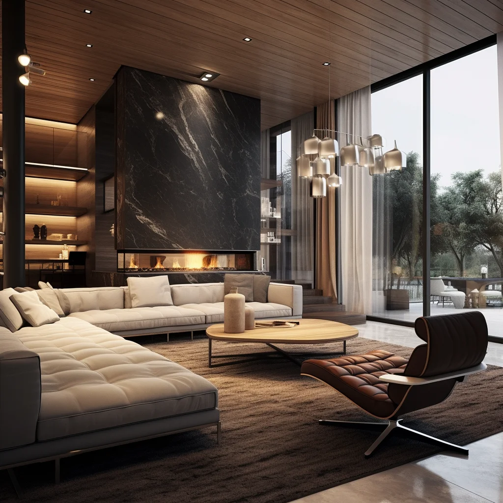 2024 AI Creative Concept Design Presents Contemporary Beige Shades Living Room Modern Style Design Simple 3D Rendering Service