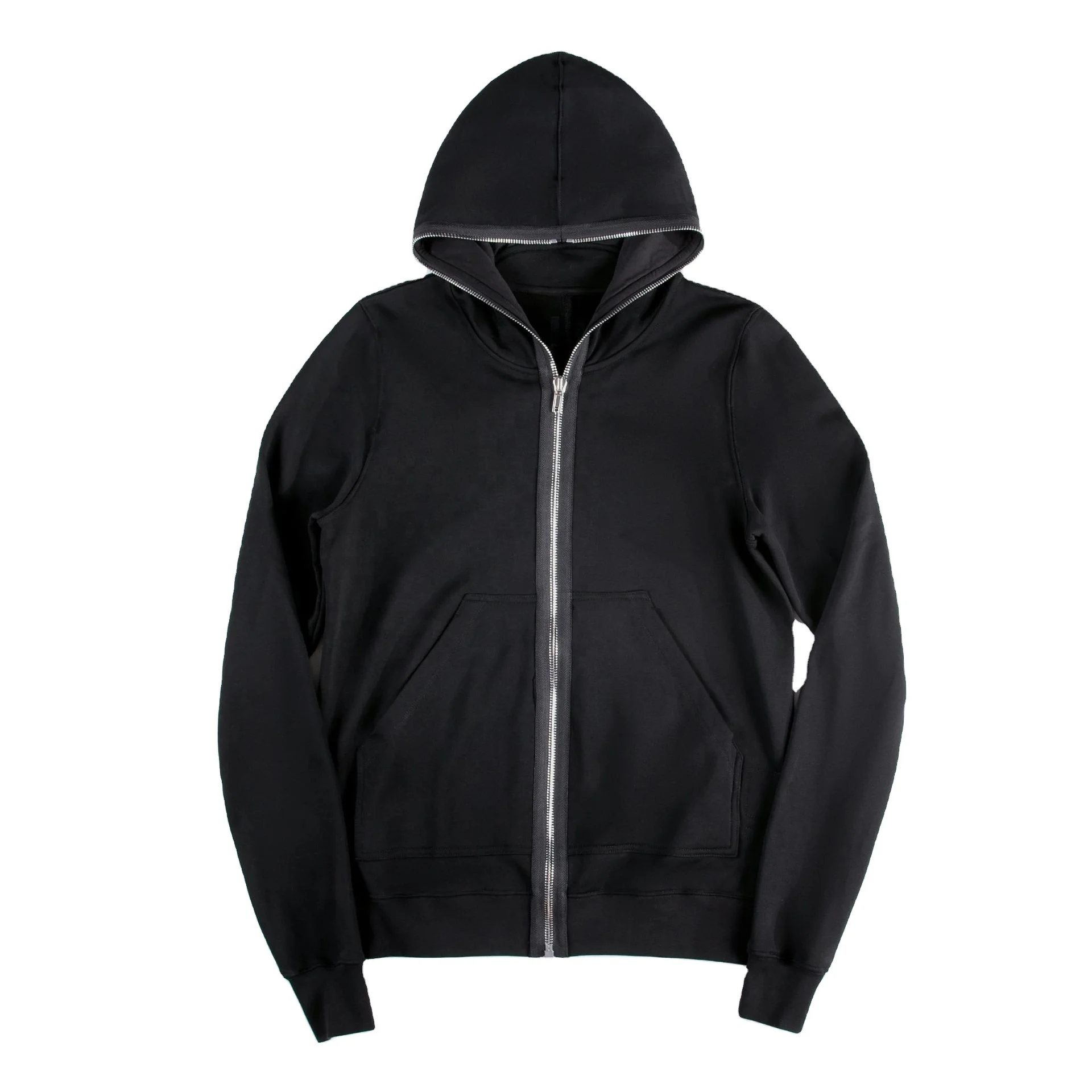 New high quality custom black hiphop clothing blank full face zip up hoodie