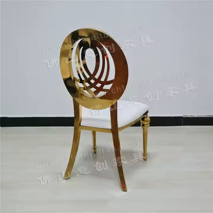 Modern Special Pattern Back Gold Frame Metal White Wedding Banquet Chair