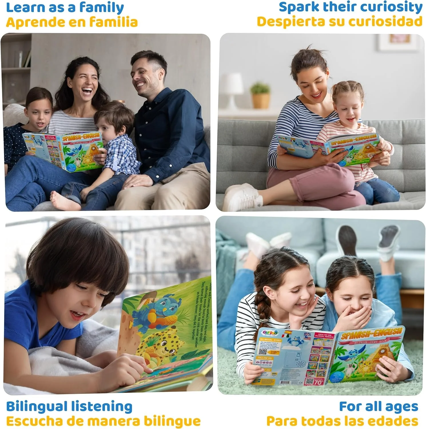 Interactive Bilingual Learning Toy Educational Sound Books for Toddlers 1-3 in English and Spanish