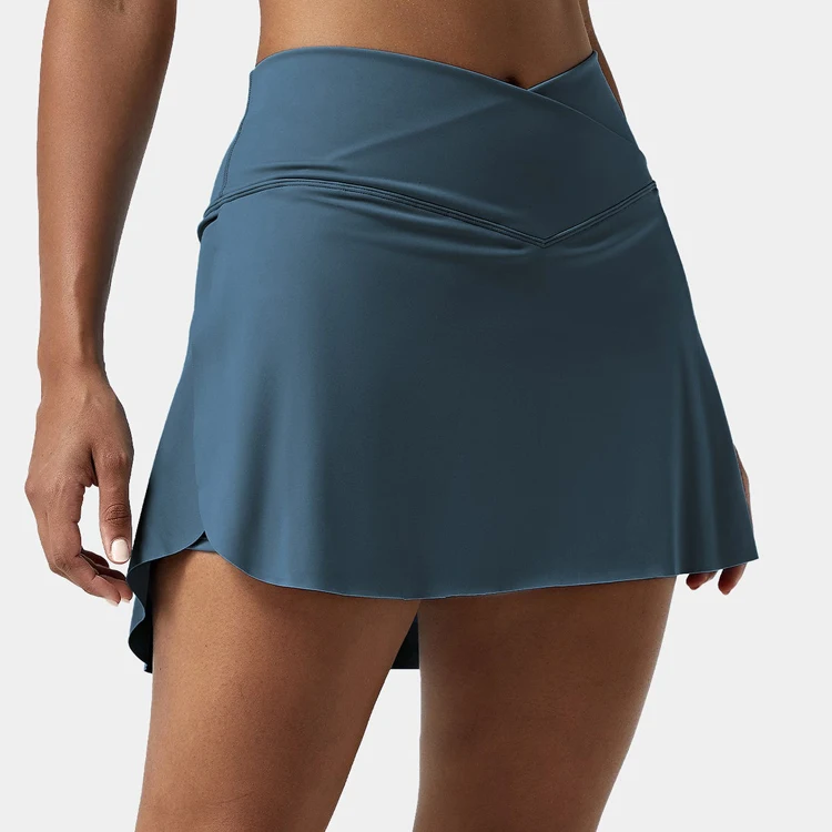 Fashion Athletic Tennis Dress Custom Crossover Side Pocket 2 In 1 Tennis Skirts For Women