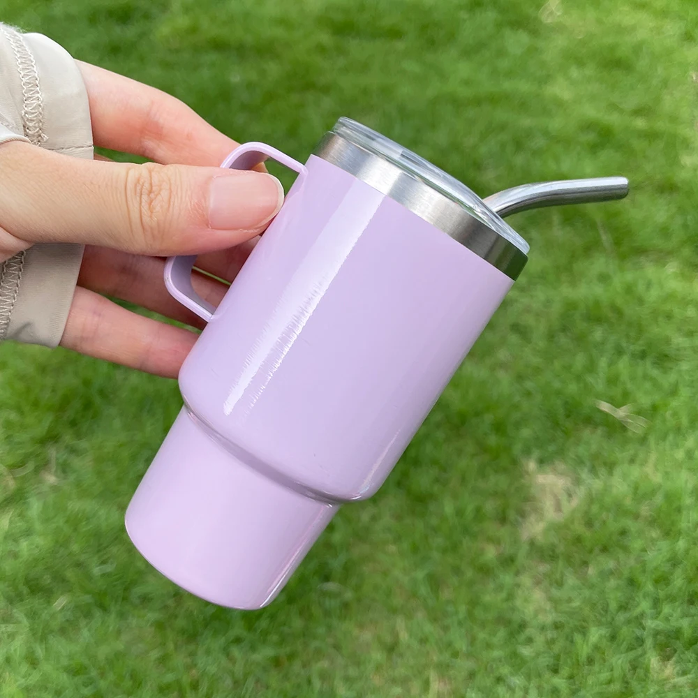 USA warehouse candy macaron colored stainless steel blank sublimation 3oz mini shot tumbler with handle and metal straw