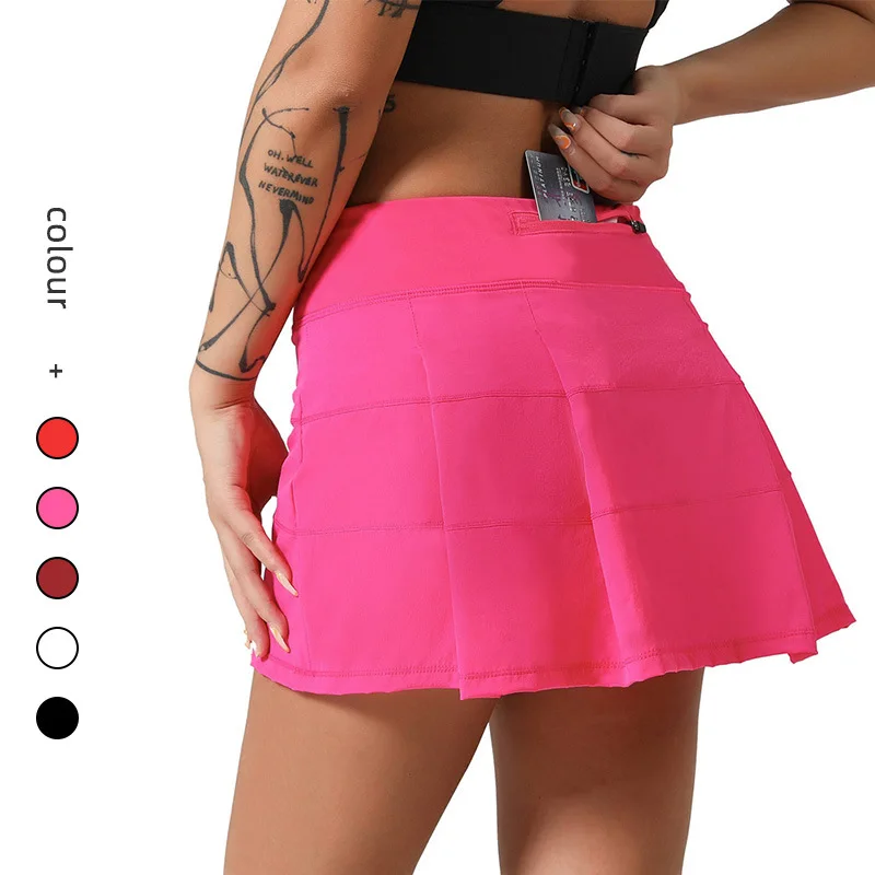 Pleated Women Tennis Skorts Built-in Short Tennis Skirts Women Sportswear Back Zip Pocket Tennis Skirt Women