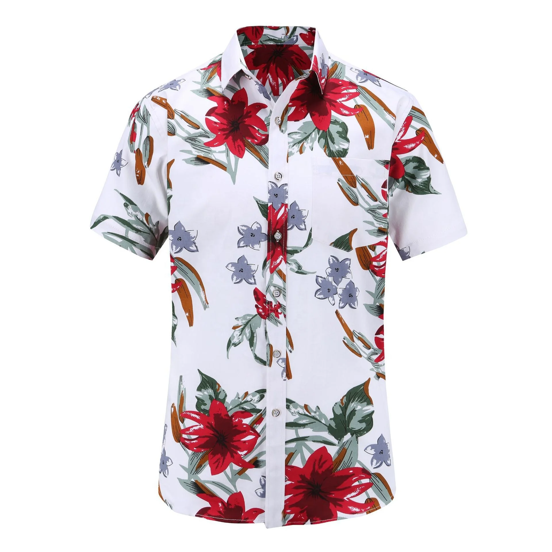 
Wholesale Short Sleeve Unisex Beach Floral Printed Shirt for Men Hawaiian Summer 