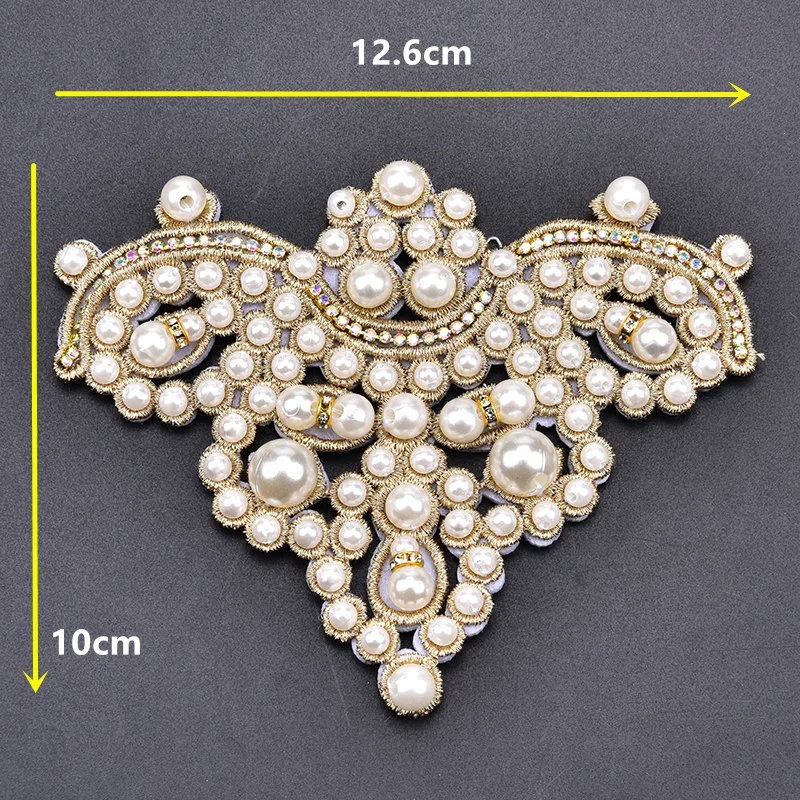 Fashion Sew on Pearl Motifs Patch Shoes Flower Buckle DIY Pattern Lace Applique for Wedding Hairpin Turban