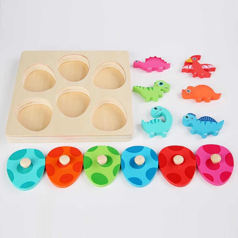 Montessori Wooden Puzzle Dinosaur Egg Multi-layer Puzzle Early Education Puzzle Cartoon Animal Hand Scratching Board For Kids