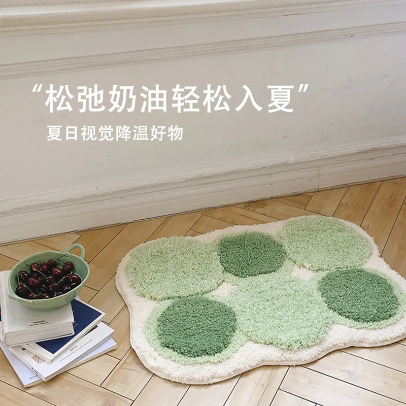 Cute Green Moss Bathroom Mat Non-Slip Machine Washable Nature Rug 3D tufted  Washable Dirt Water Absorption Carpet