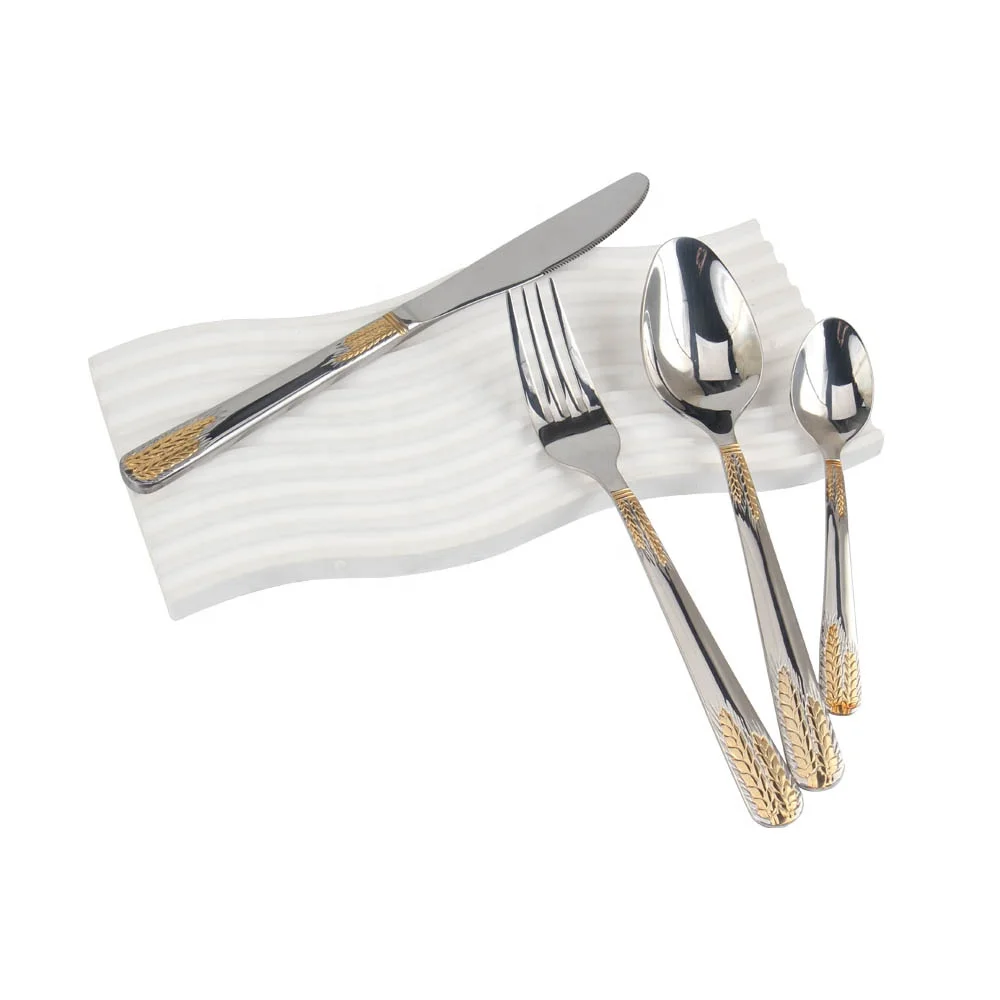 Gold Accent Regent Bead Flatware Silver Tableware Set