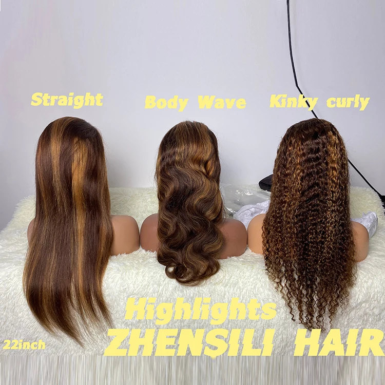 Pre Plucked Wave Highlight Honey Blonde Color Raw Brazilian Human Hair HD Lace Closure Wig