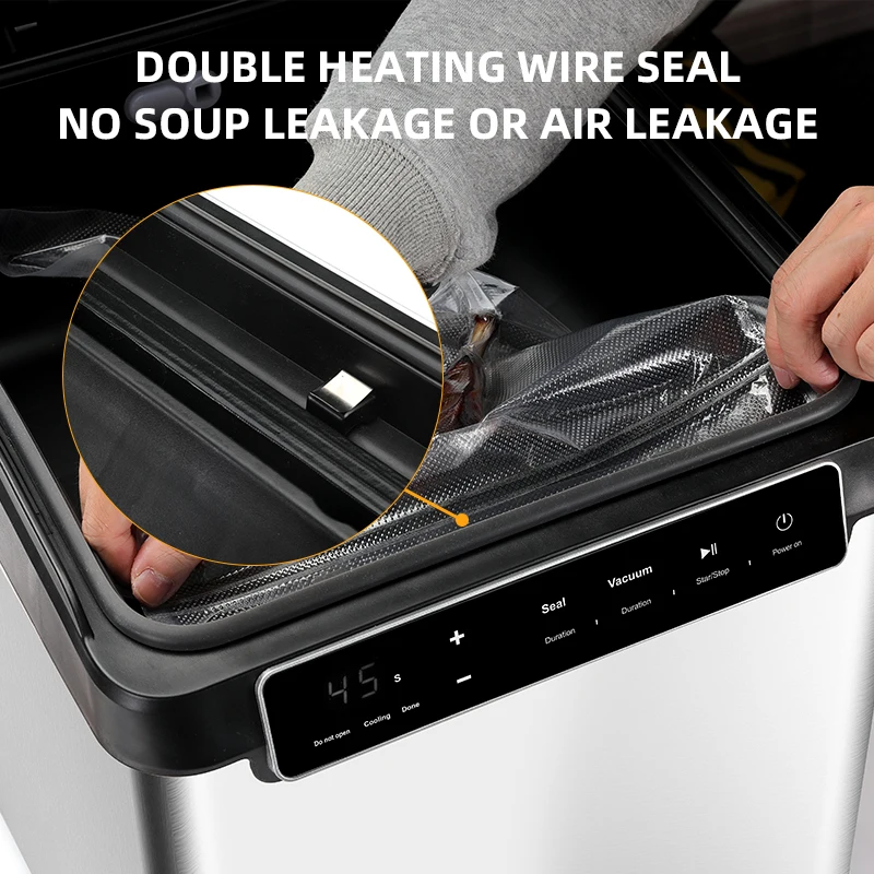 Commercial Chamber Vacuum Sealing Machine with -100KPA High Suction Power Desktop Food Vacuum Sealer