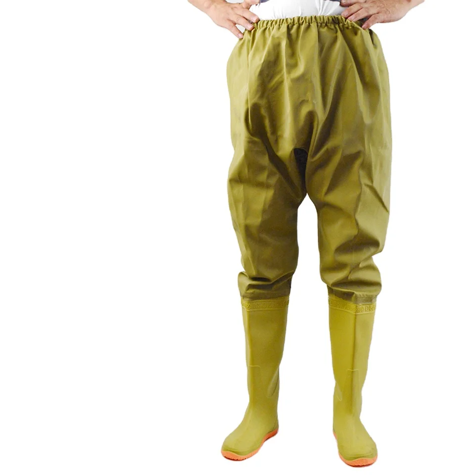 yellow nylon waist wader fishing and farming wader PVC tarpaulin fishing boots