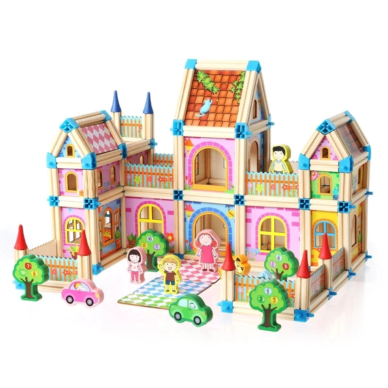 268PCS Wooden Building Blocks DIY construction Wood House Castle Bricks Sets Children Educational Wooden Blocks Toys Kids Gifts