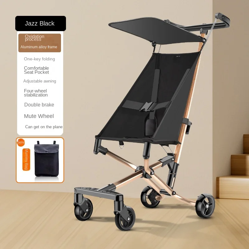 Lightweight Aluminum Alloy Baby Stroller Simple Foldable High-Landscape Pocket Cart with Sliding Feature New Design for Children