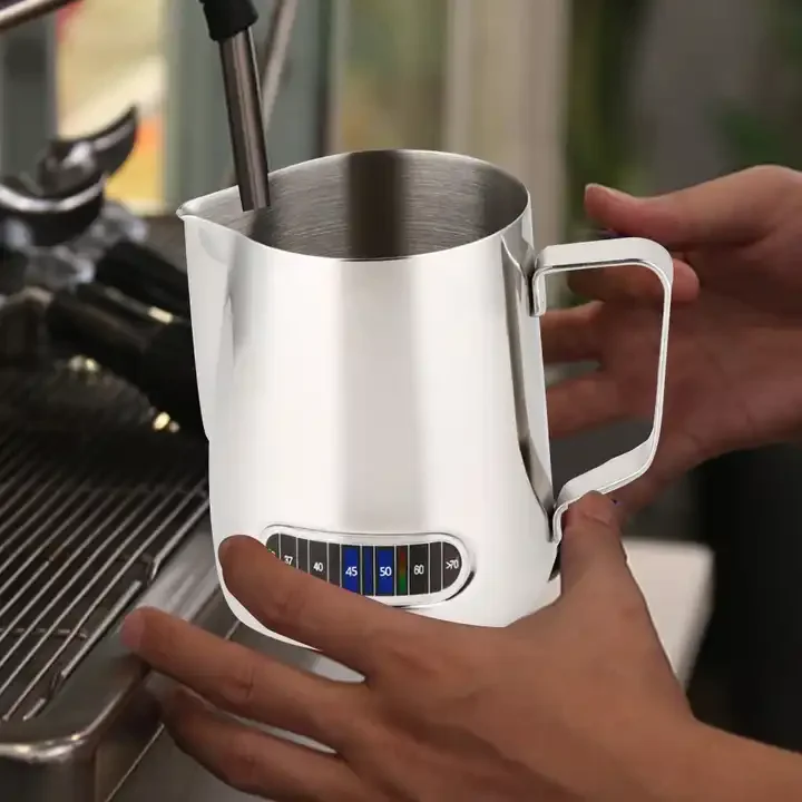 Горячая распродажа чашка для ЛАТТЕ из нержавеющей стали с температурными наклейками баночка латте кофе приготовления молока посуда