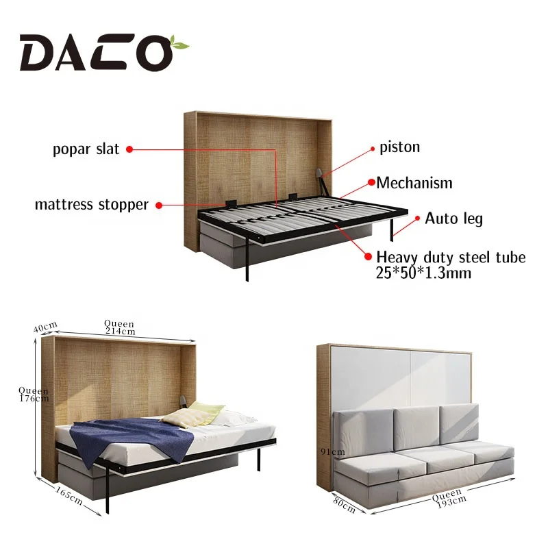 Factory Price Studio Horizontal Tilting Cabinet Particle Board Plywood Material Wall Mounted Folding Bed With Sofa
