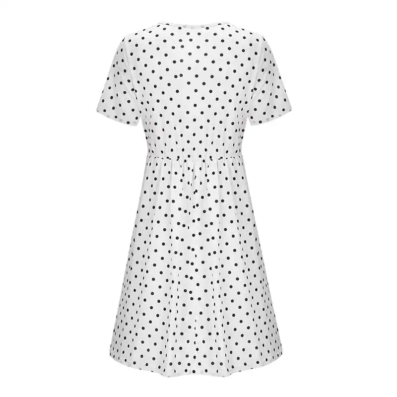 
2021 Maternity Care Mummy Cotton Super Soft Round Collar polka dot Short-Sleeve Midi A Empire Waist Women Dress For Nursing 