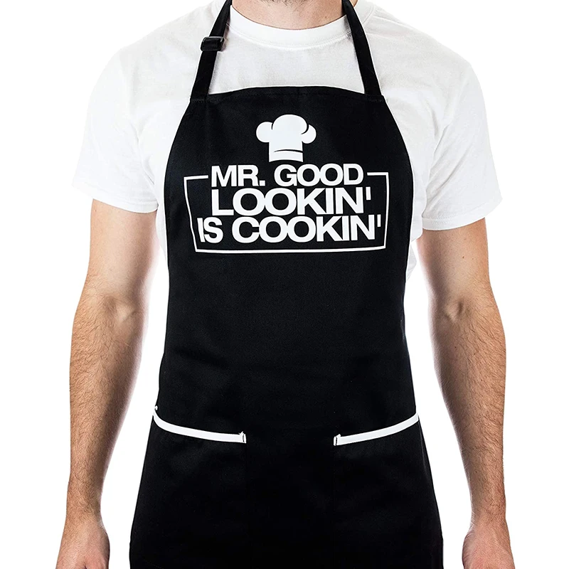 
Accept Logo Printing and Customized Design Cotton Funny Apron for Men BBQ Grill Apron 
