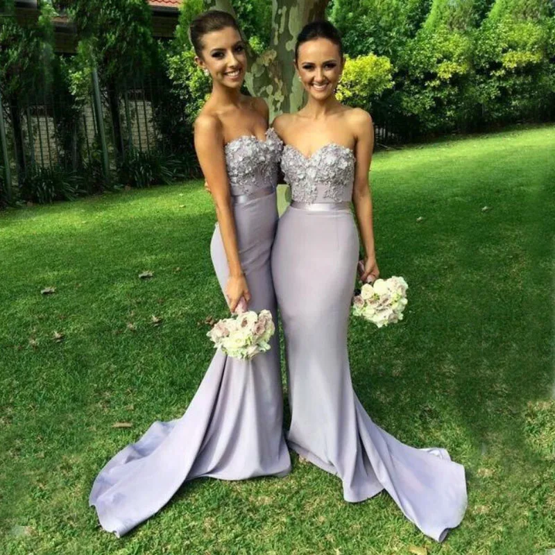 Sweetheart Long Satin Bridesmaid Mermaid Dress for Weddings