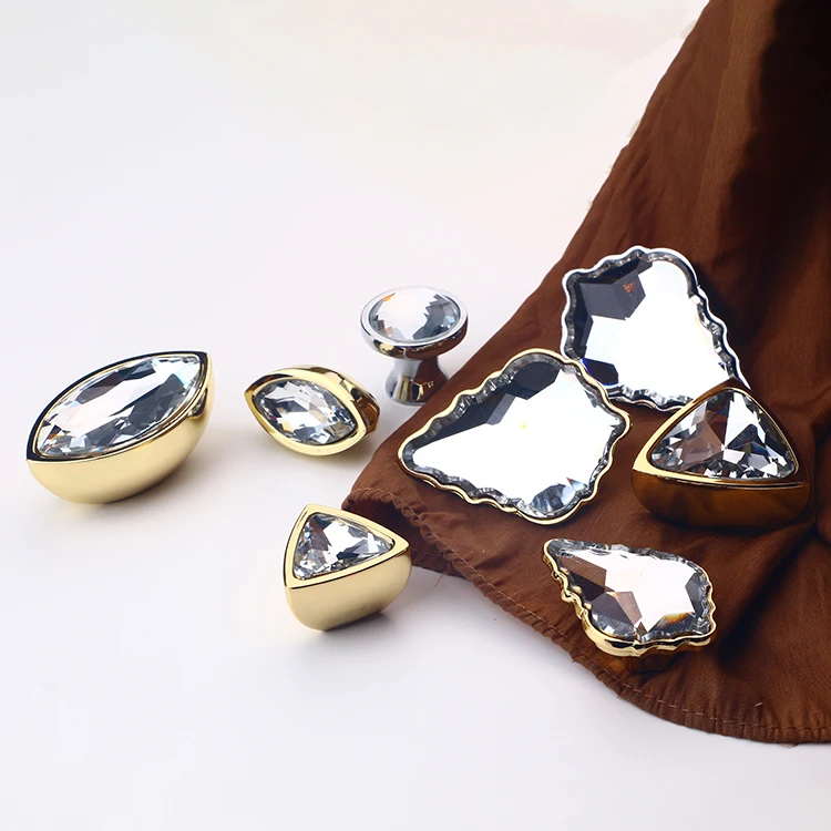 Блестящая золотая Серебряная хромированная стеклянная Хрустальная ручка для выдвижного ящика Изысканная кухонного шкафа Роскошная современная