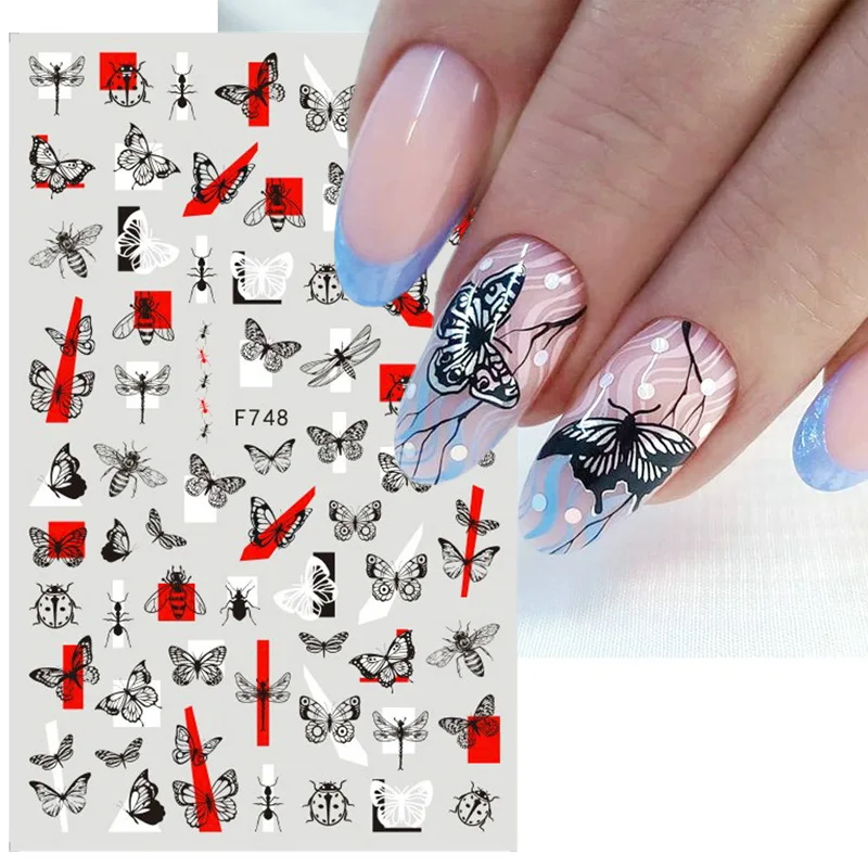3D Nail Sticker Summer black butterfly Series Transfer Sticker nail decal DIY Nail Decoration