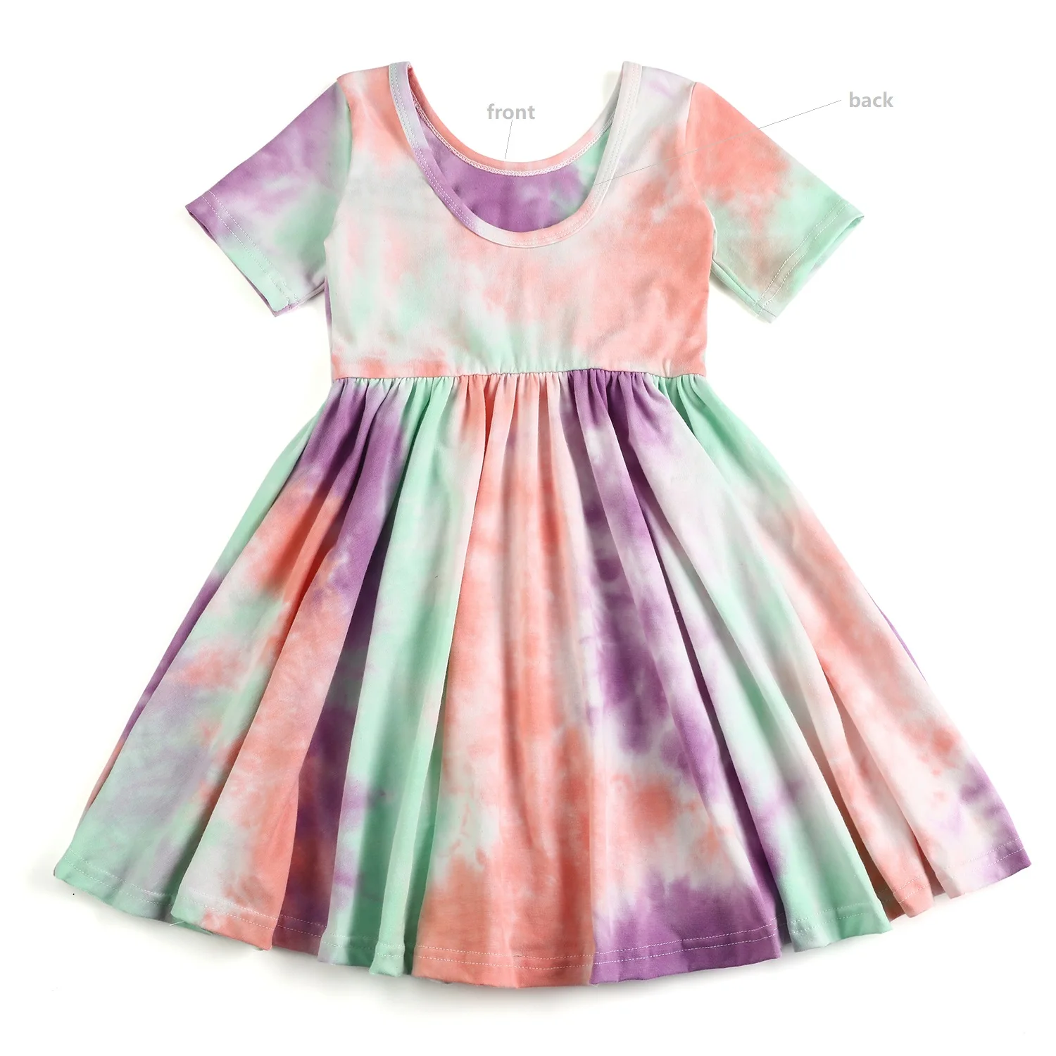 Summer short sleeve cotton knitted toddler kids boutique casual dresses children clothes tie dye girls twirl dress