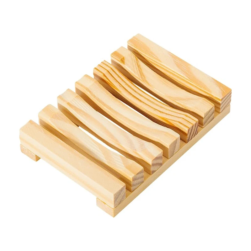 Natural Wood Bathroom Shower Soap Holder Dish Rack Storage Support Plate