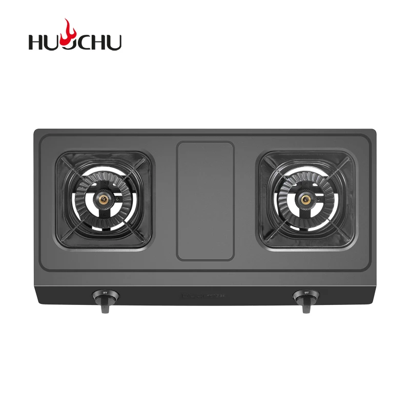 Simple 2-Burner Household Desktop Gas Stove Stainless Steel Tabletop for Outdoor Cooking Energy Saving for LPG with Metal Knobs
