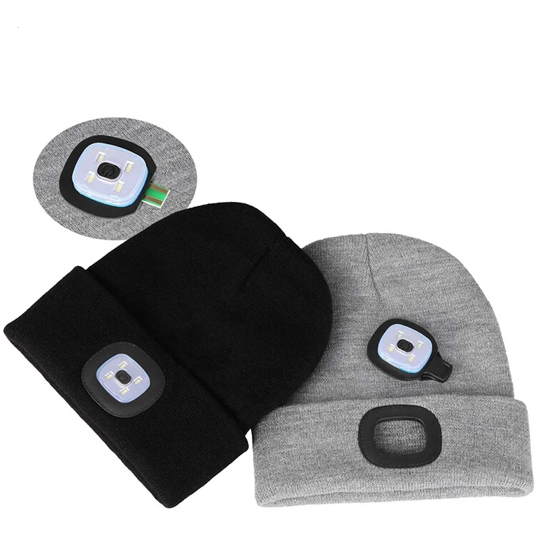 Hot selling 100% acrylic winter hat outdoor walking hands free beanie 4 LED Beanie, LED hats with Light for Men,Women