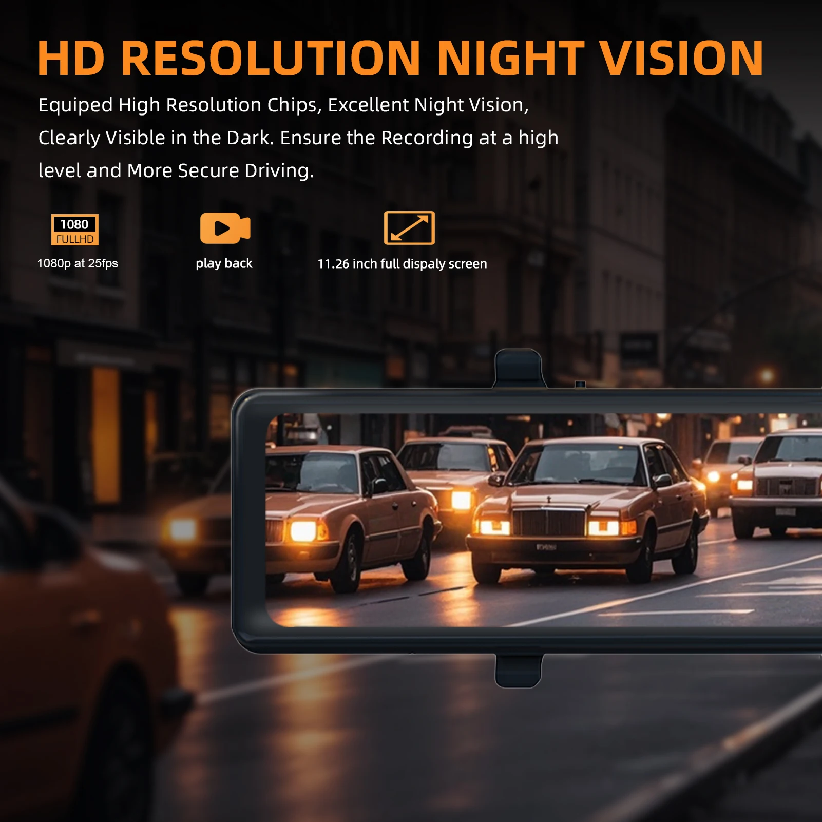 Hot selling and popular 11.26 inch dash cam with G-sensor and HD night vision