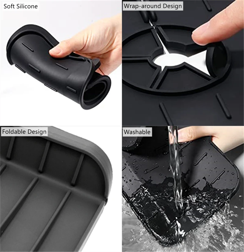 Eversoul Faucet Water Catcher Pad Tray Protectors Mat Silicone Sink Splash Guard for Kitchen Bathroom Counter Top