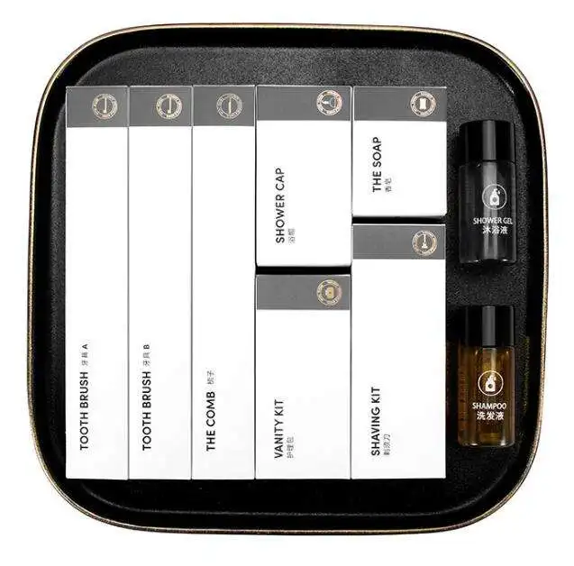 Factory Supply Star Hotel Amenities Disposable Travel Set Mild Shampoo Shower Gel Mini Soap Shower Cap Tooth Brush Shaving Kit