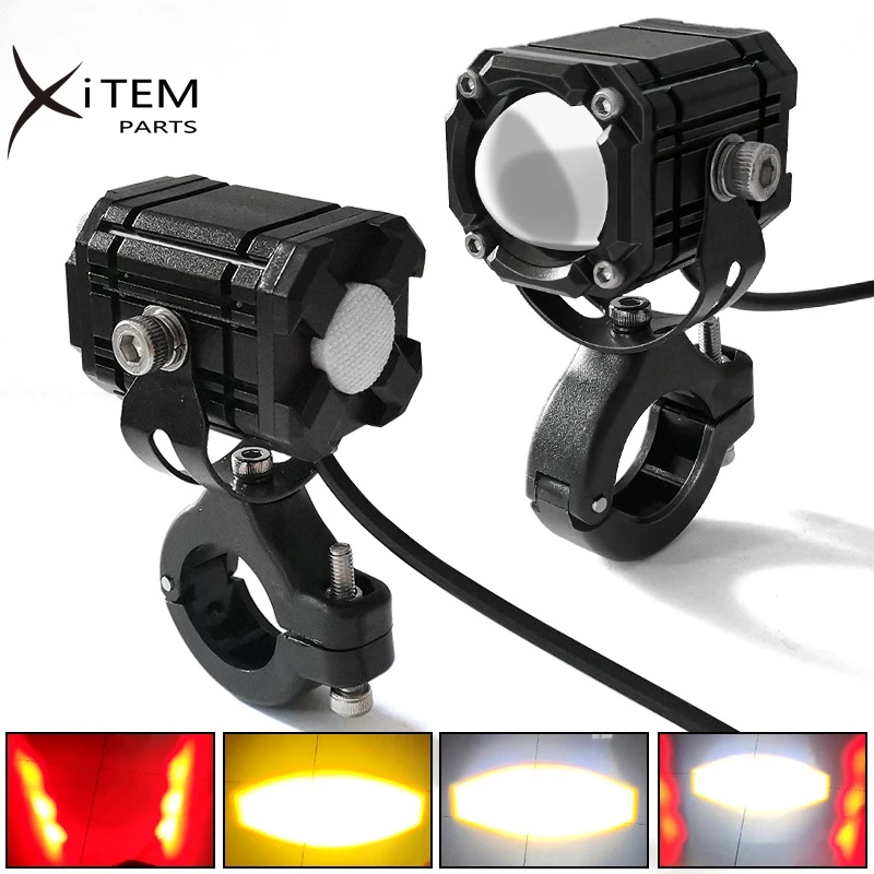 Universal Motorcycle LED Headlight Projector Lens Dual Color ATV Scooter Driving Light Motor Spotlight LED