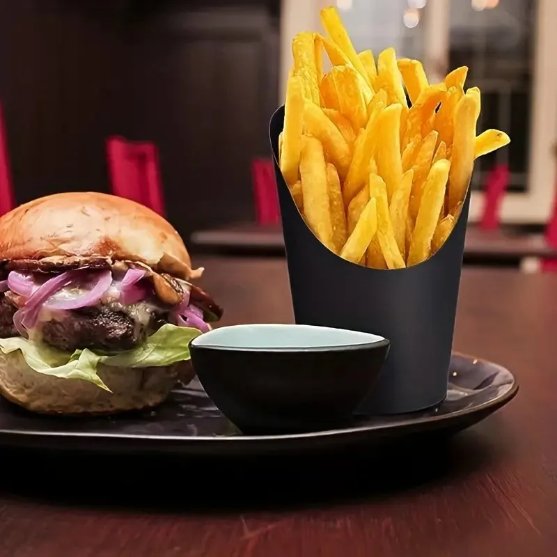 Disposable Black Color Food Cones Paper Popcorn Boxes French Fry Holder Take-out Party French Fry Cups