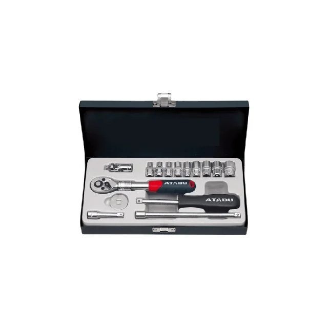 ATABU Hot Selling Product Hand Tools Dr. Extension Bar 16  PCS 1/4 Inch Socket Set with metal  tool box