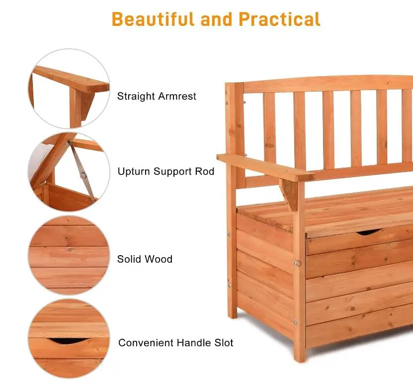 Outdoor Solid Wood Garden Bench Slatted Design Natural Wood Garden Bench