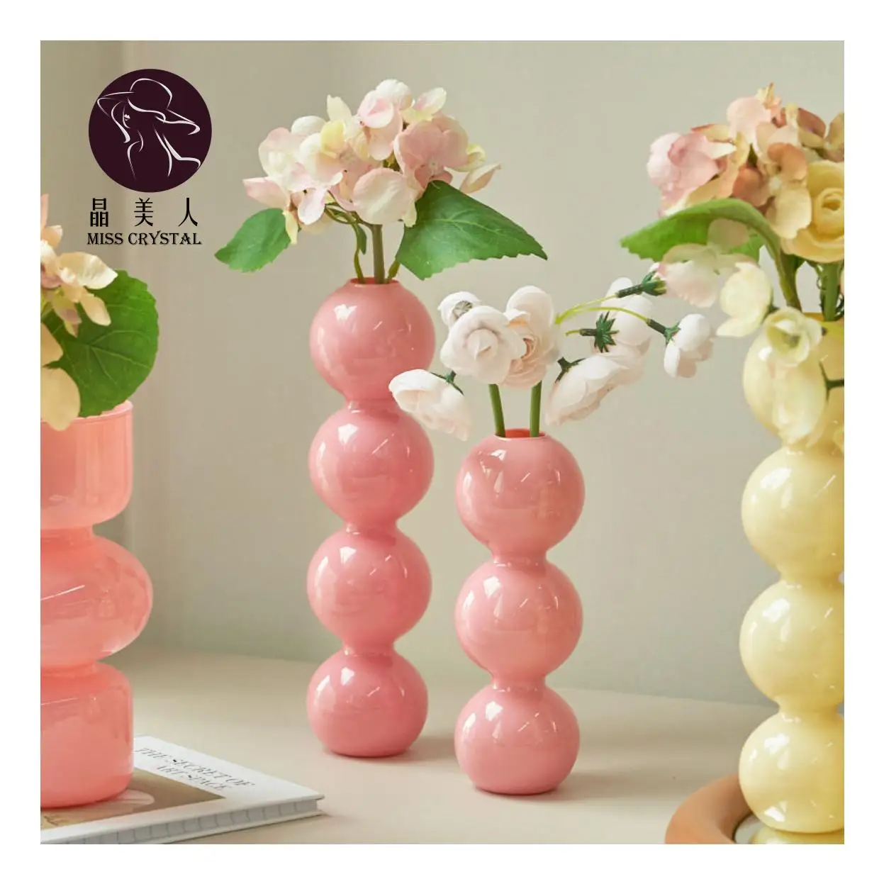 Jade Color Bubble Vase Small Flower Stand  Glass Vases Glass Candle Holder Wholesale