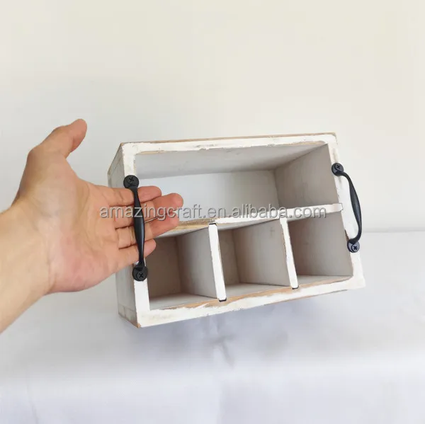 Flatware Wood Caddy Organizer Brown Kitchen Home Cutlery Tissue Holder Storage