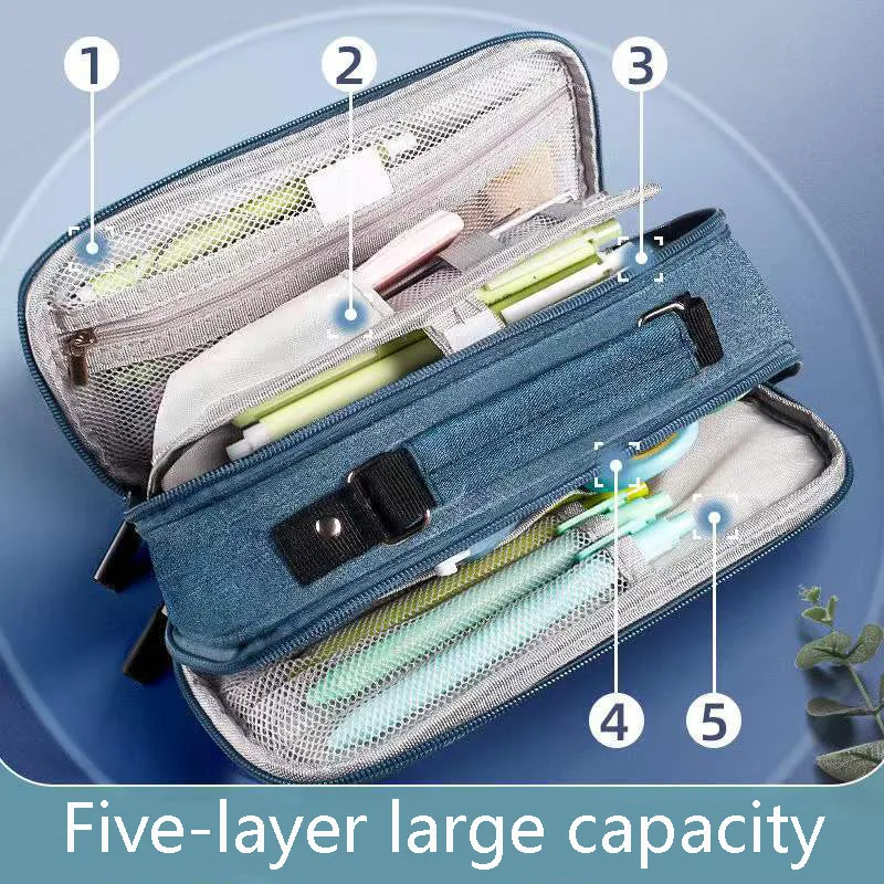 Large capacity pencil bags multi-layer pencil case with handle for school supplies
