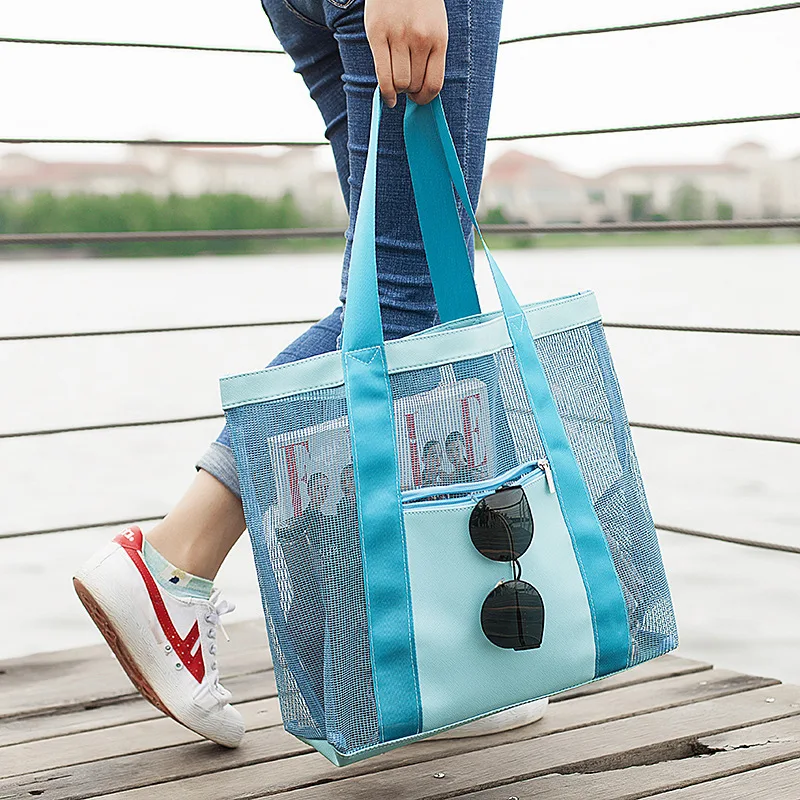 2024 Summer Fashion Print Large Travel Organizer Mesh Bag Customized Tote Bag Handheld Beach Bag