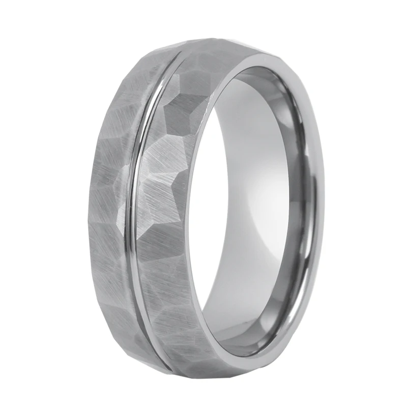 8mm custom center faceted brushed titanium ring silver tungsten ring for men jewelry wedding bands